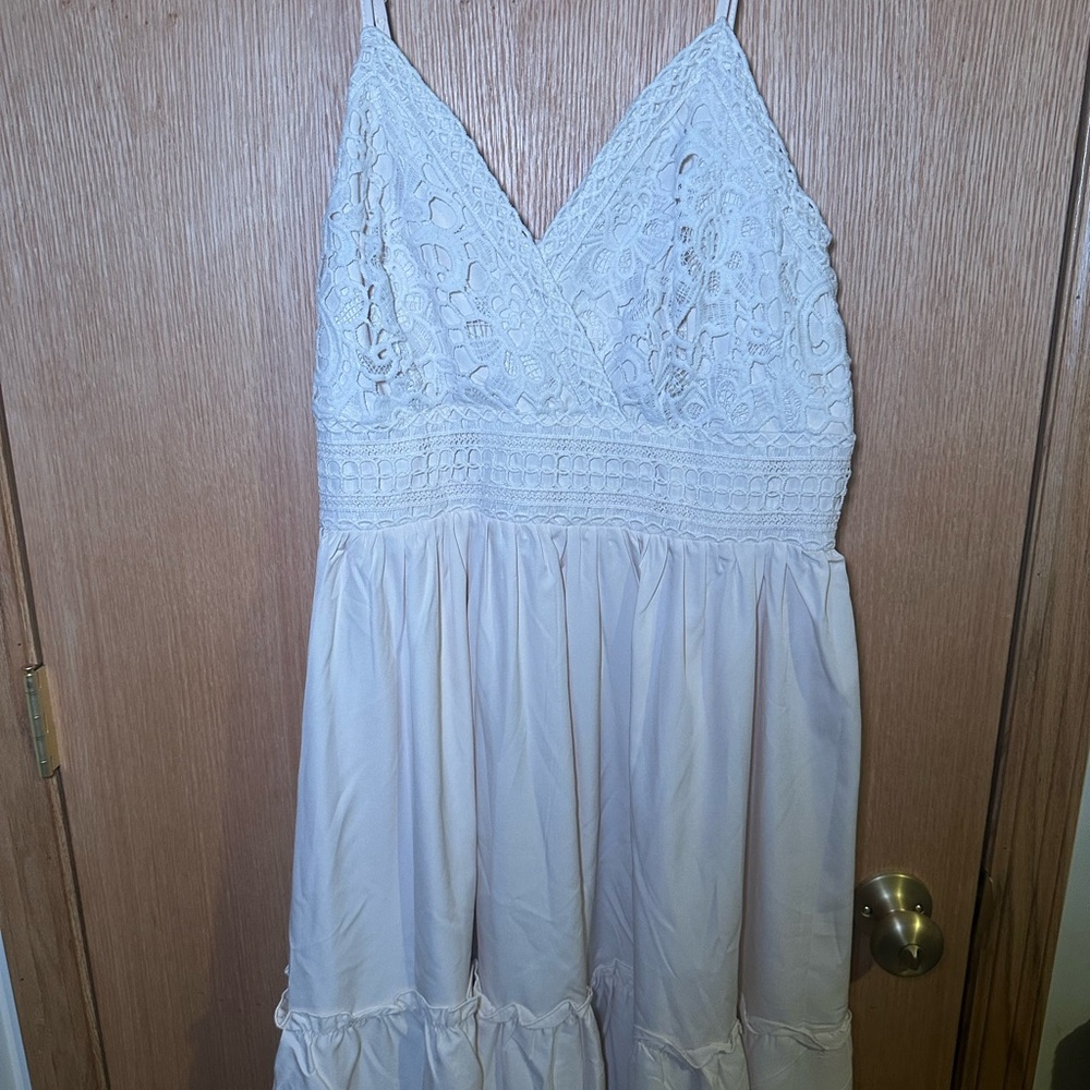 Lace V-Neck beige Dress